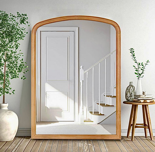 30"x40" arched natural pine wood mirror