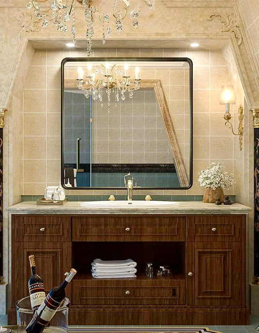 36'x36" Matte black square mirror