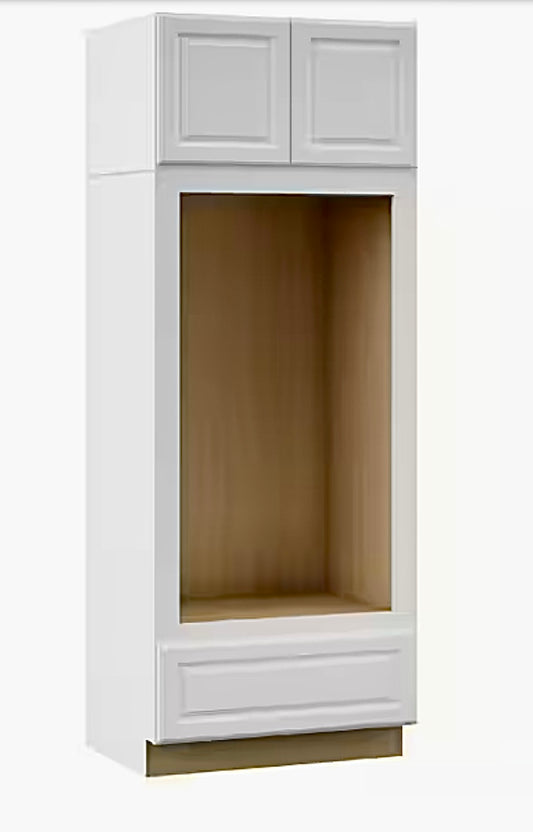 Raised panel double oven cabinet in satin white