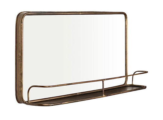36"x16" rectangular metal brass finish mirror with shelf