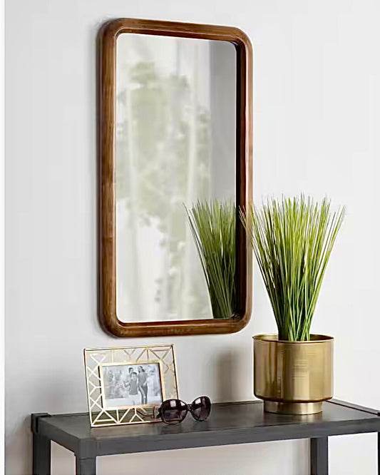 16.73"x31.5" rectangle walnut brown wood mirror