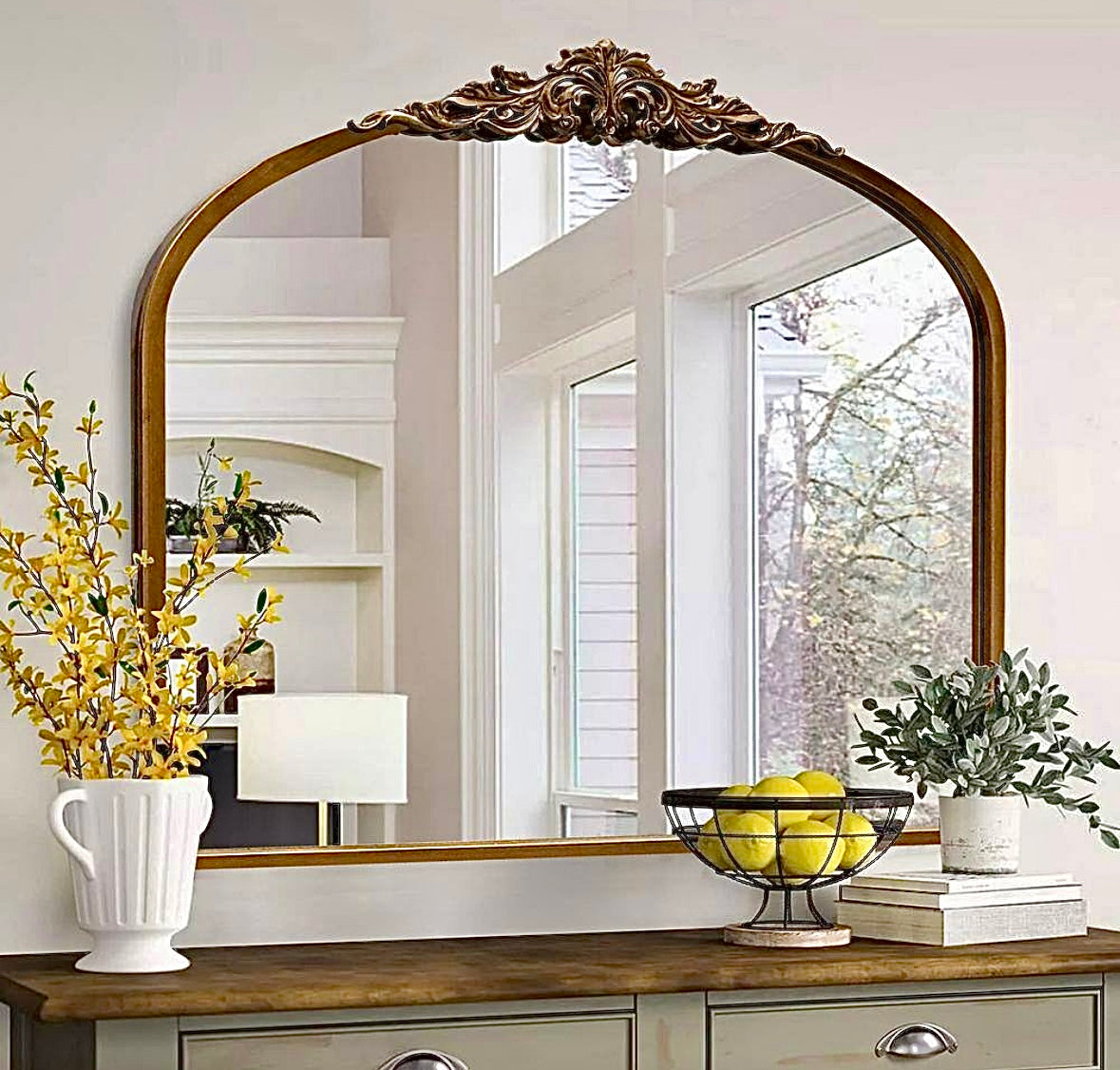 29.3"x35.5" antique arch gold mirror