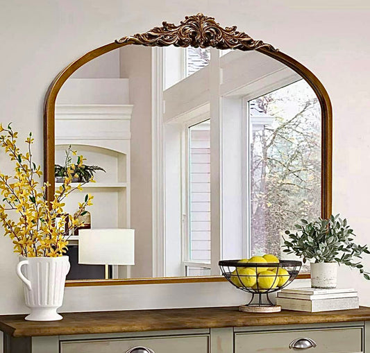 29.3"x35.5" antique arch gold mirror
