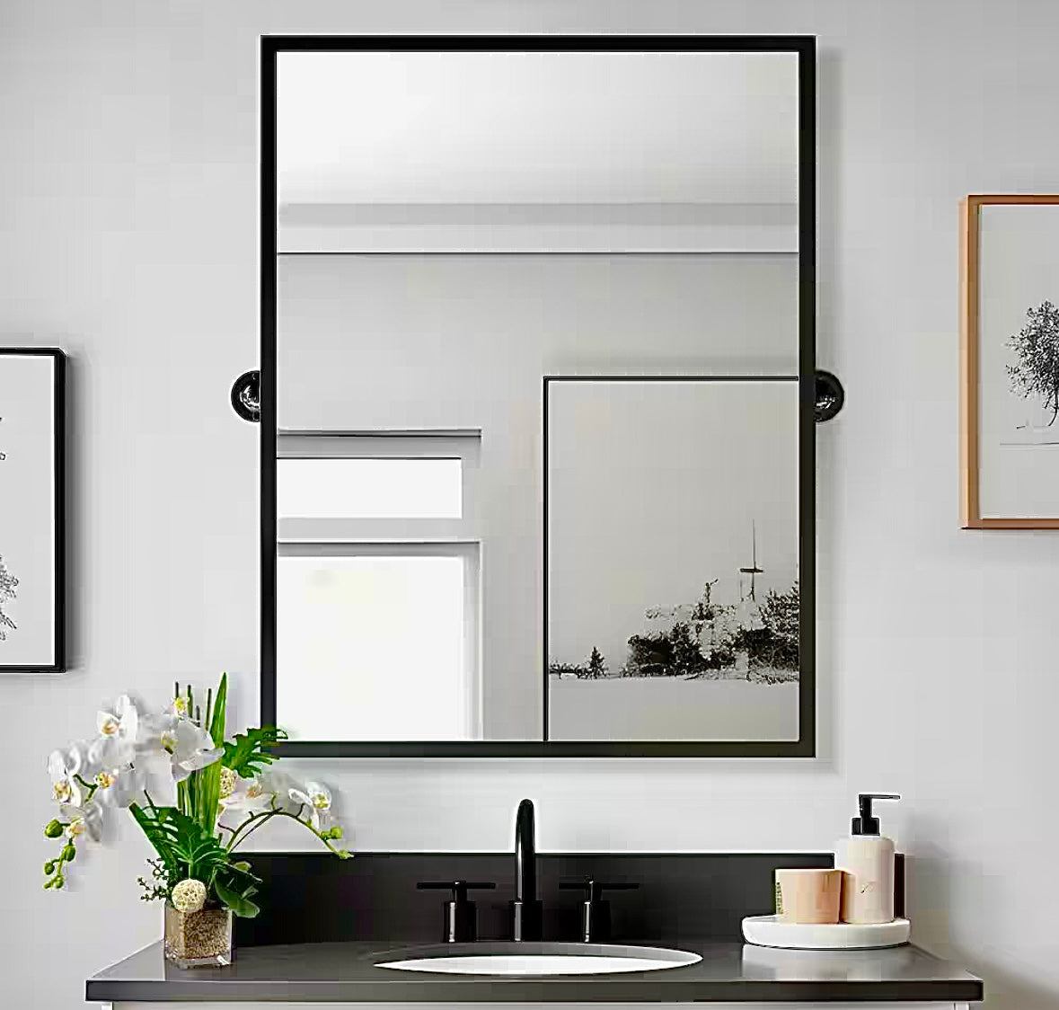 24"x36" rectangular black pivot mirror