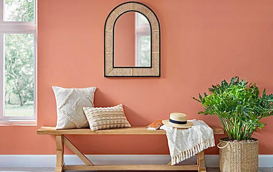 34"x32" natural and black rattan cane mirror