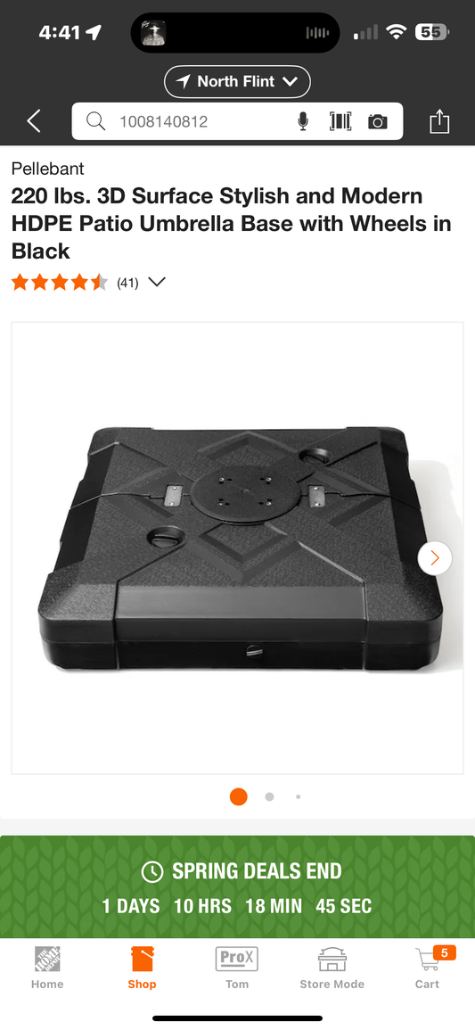 Black umbrella base with wheels