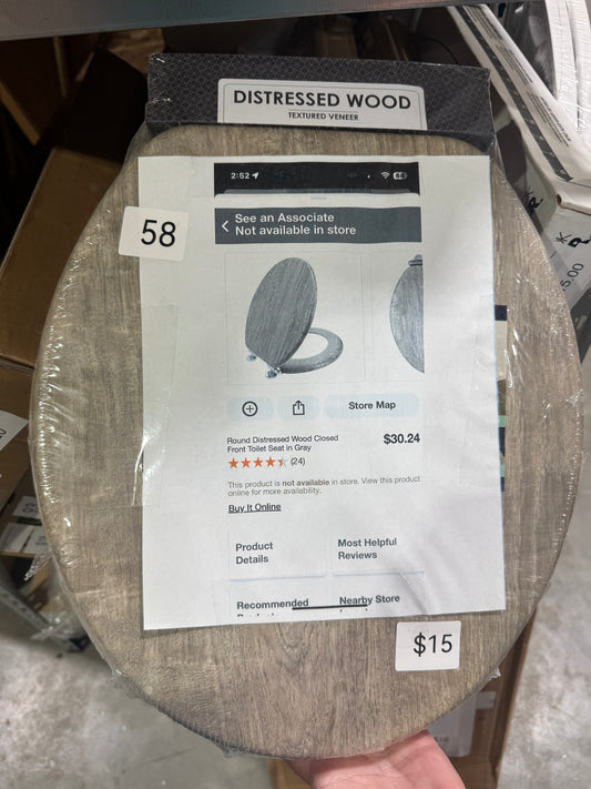 Round wood toilet seat in gray