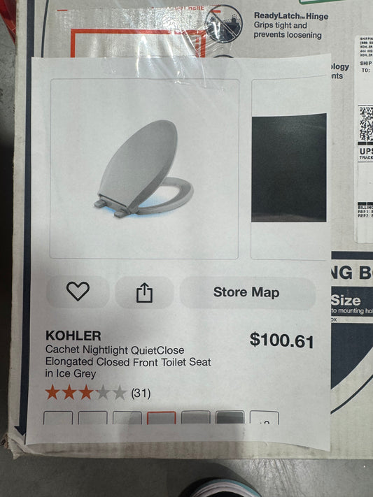 Kohler nightlight elongated toilet seat in ice grey