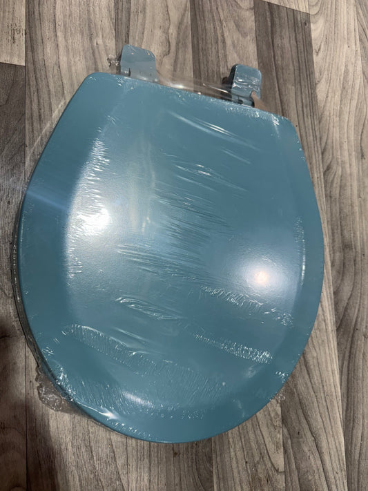 Jones stephens round wood toilet seat in regency blue