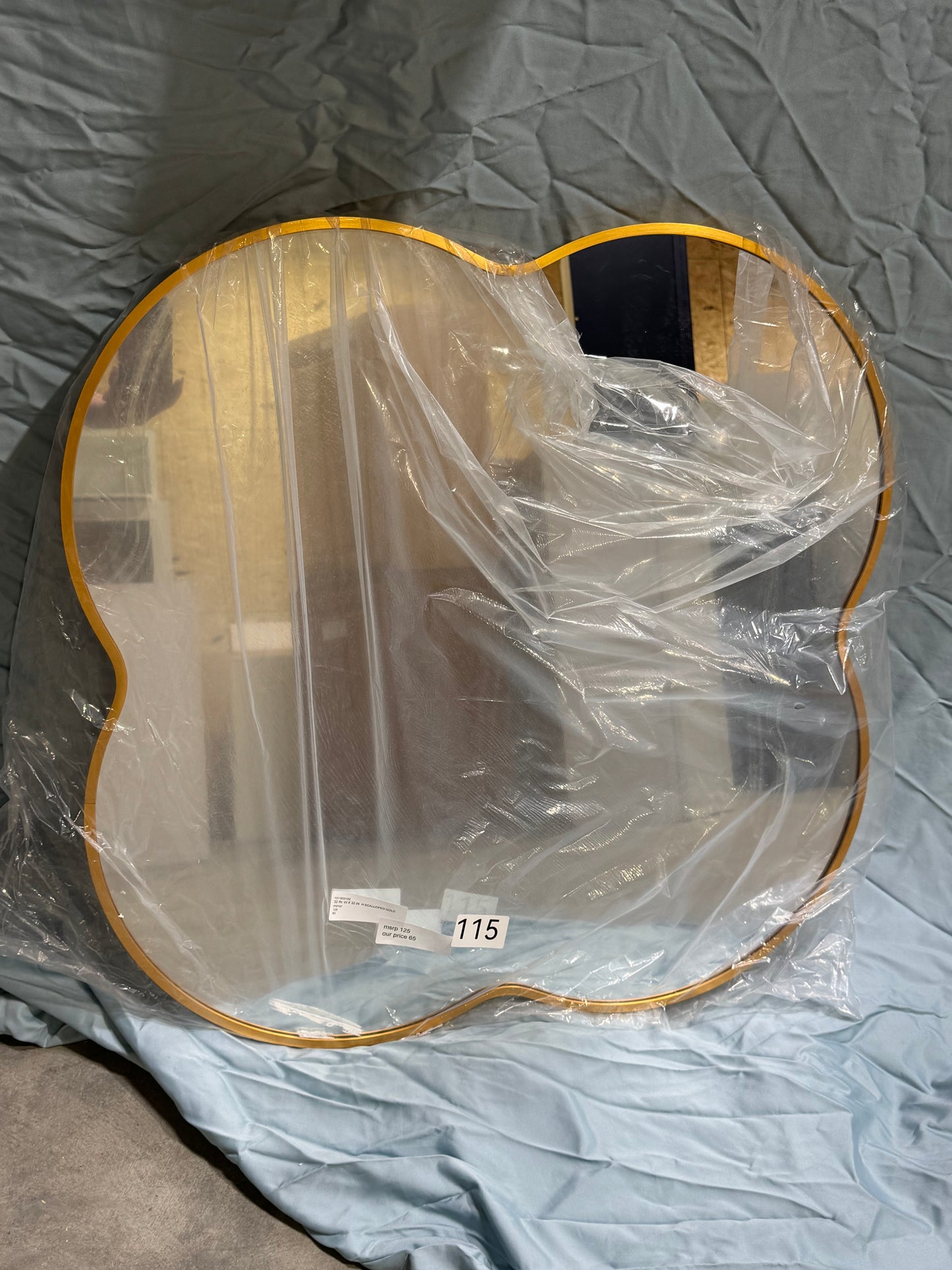 32"x32" scalloped gold mirror