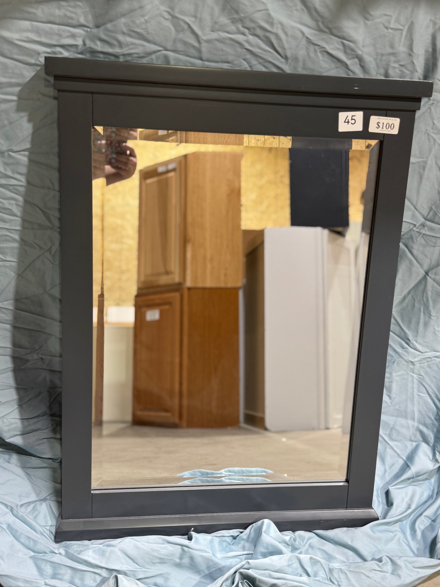 Merryfield 24"x32" wood dark blue gray mirror