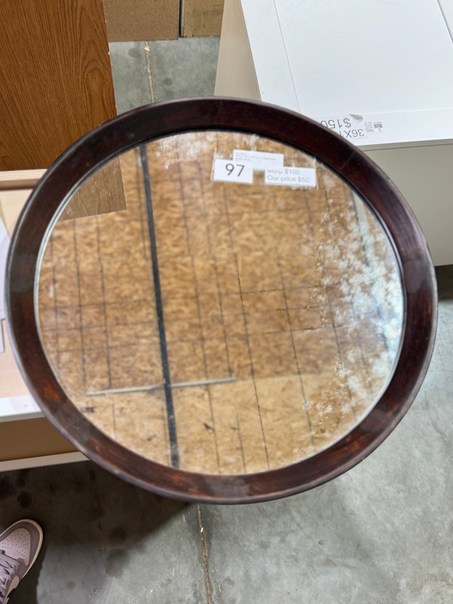 19.8"x19.7" round dark wood mirror