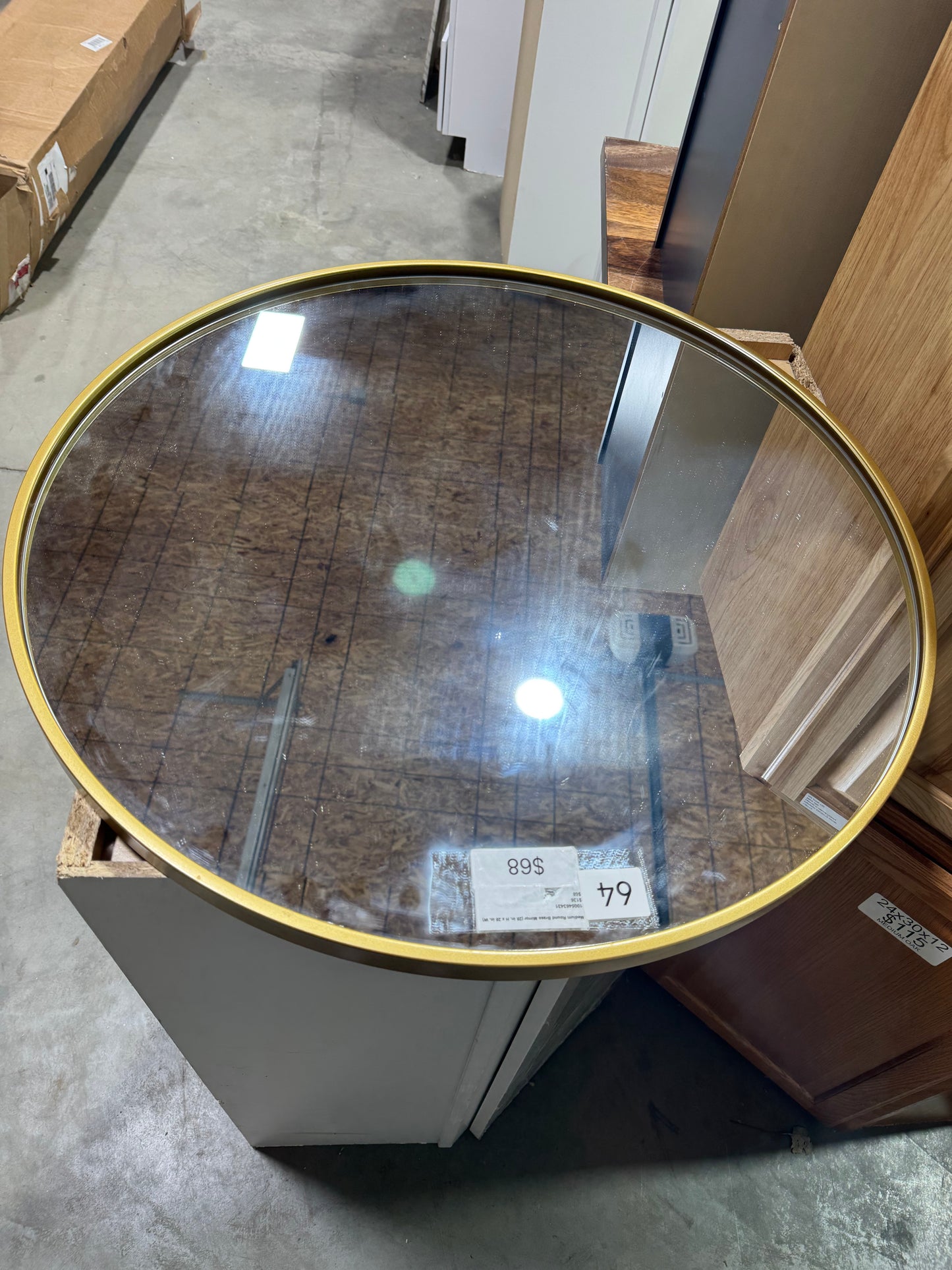 28" round gold brass mirror
