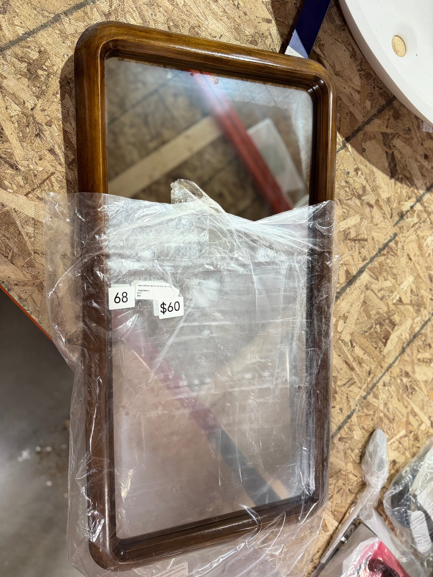 16.73"x31.5" rectangle walnut brown wood mirror