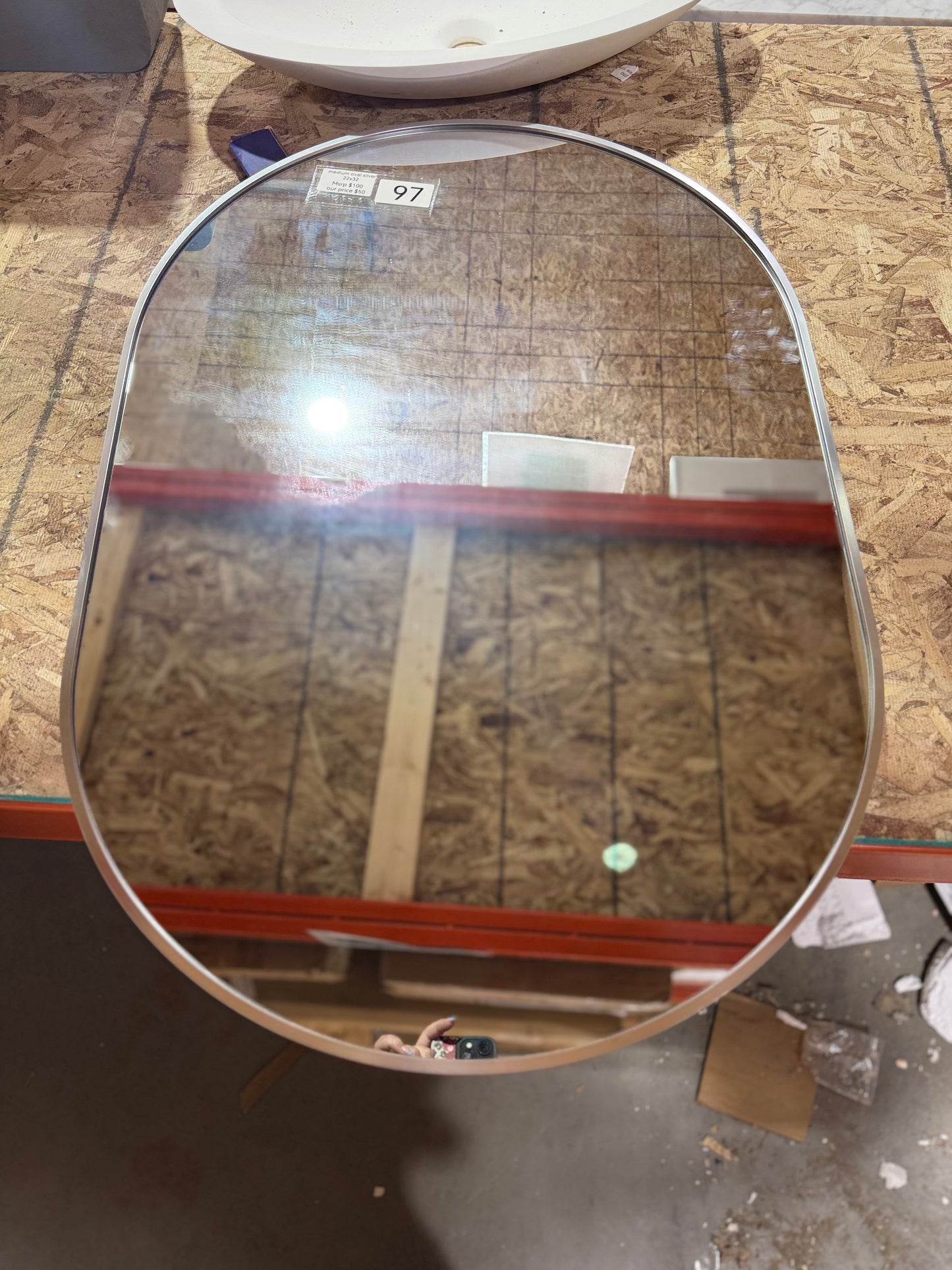 22"x32" silver oval mirror