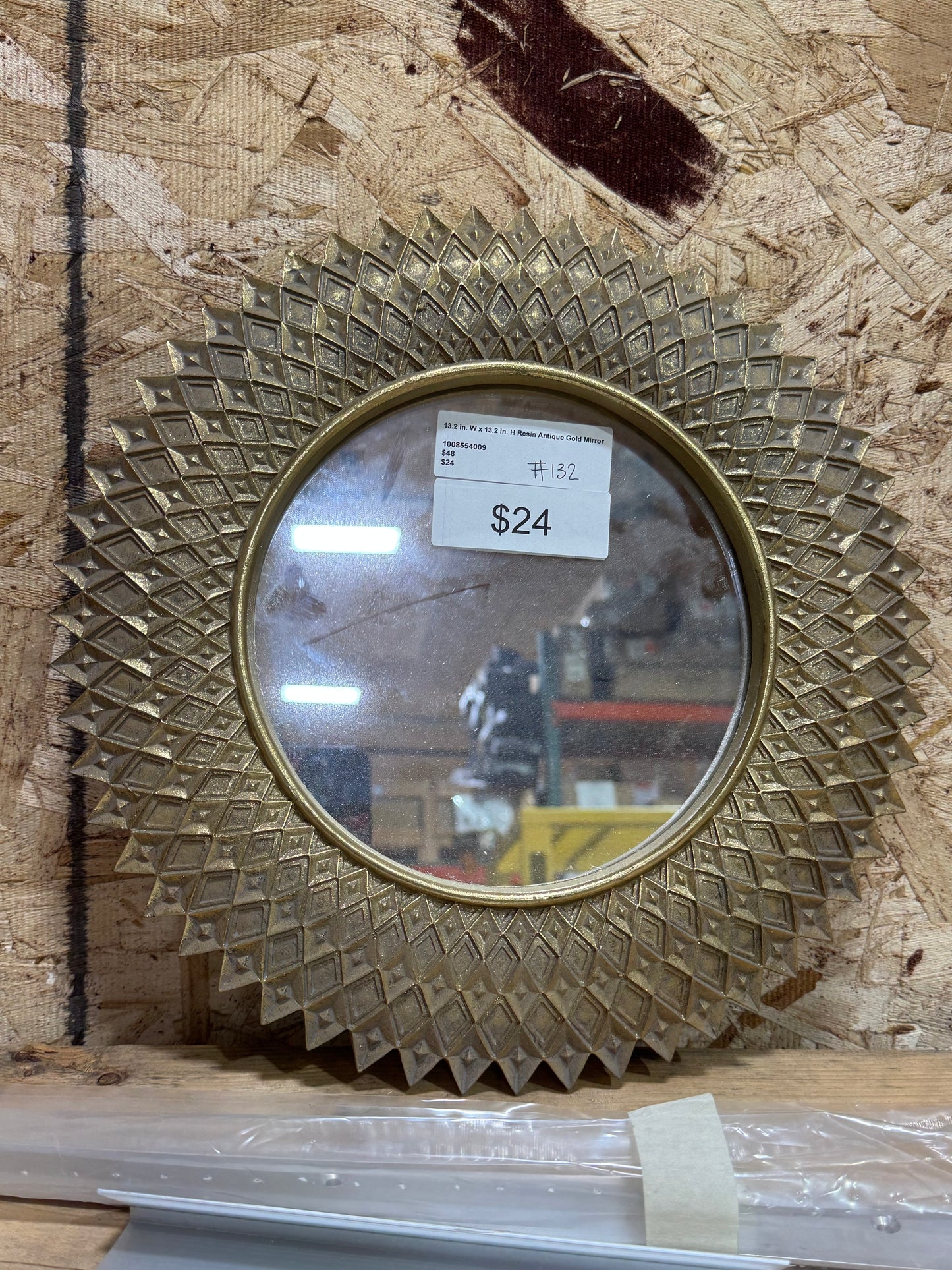 13.2" Round antique gold mirror