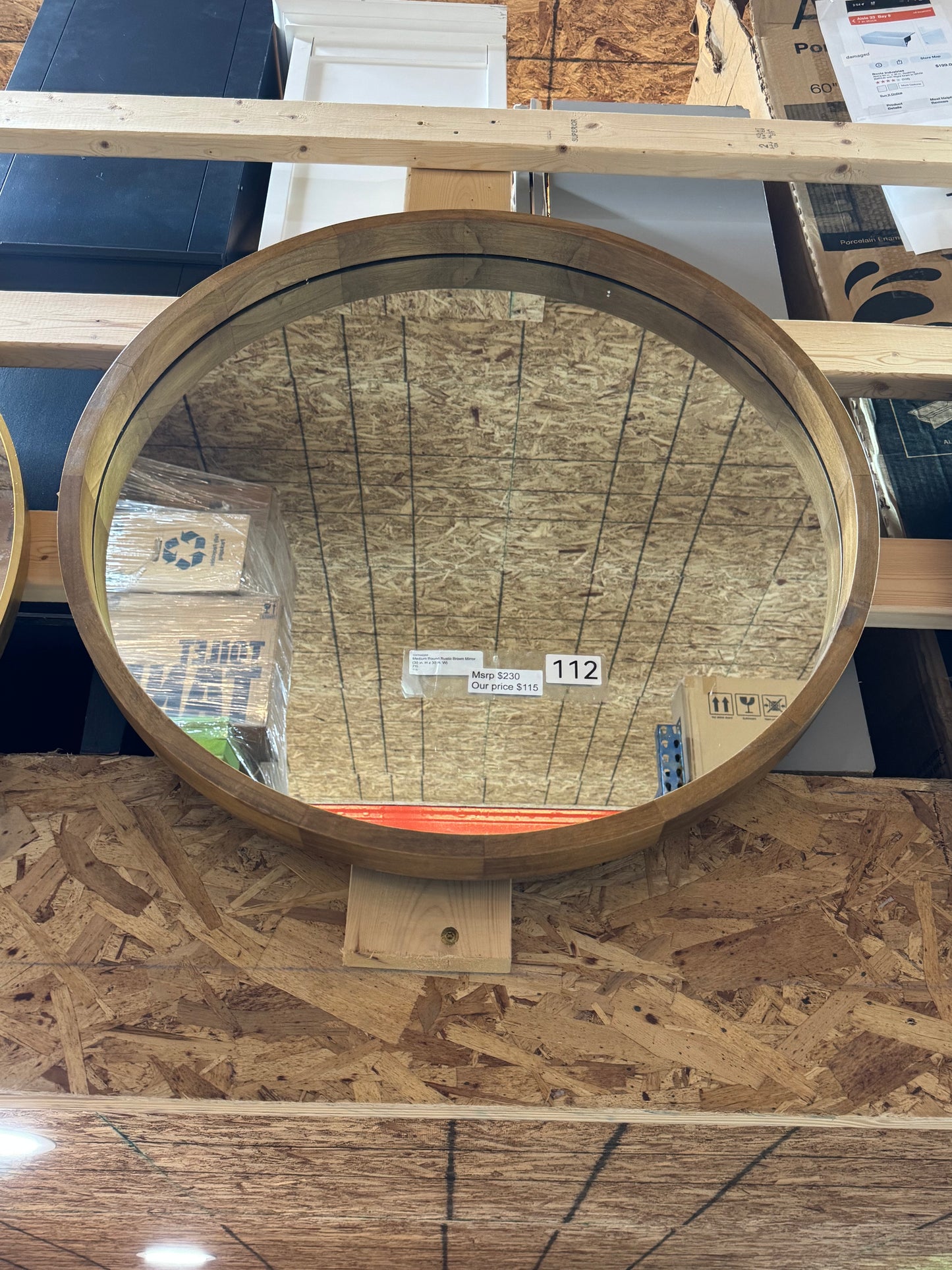 30" Round rustic brown mirror