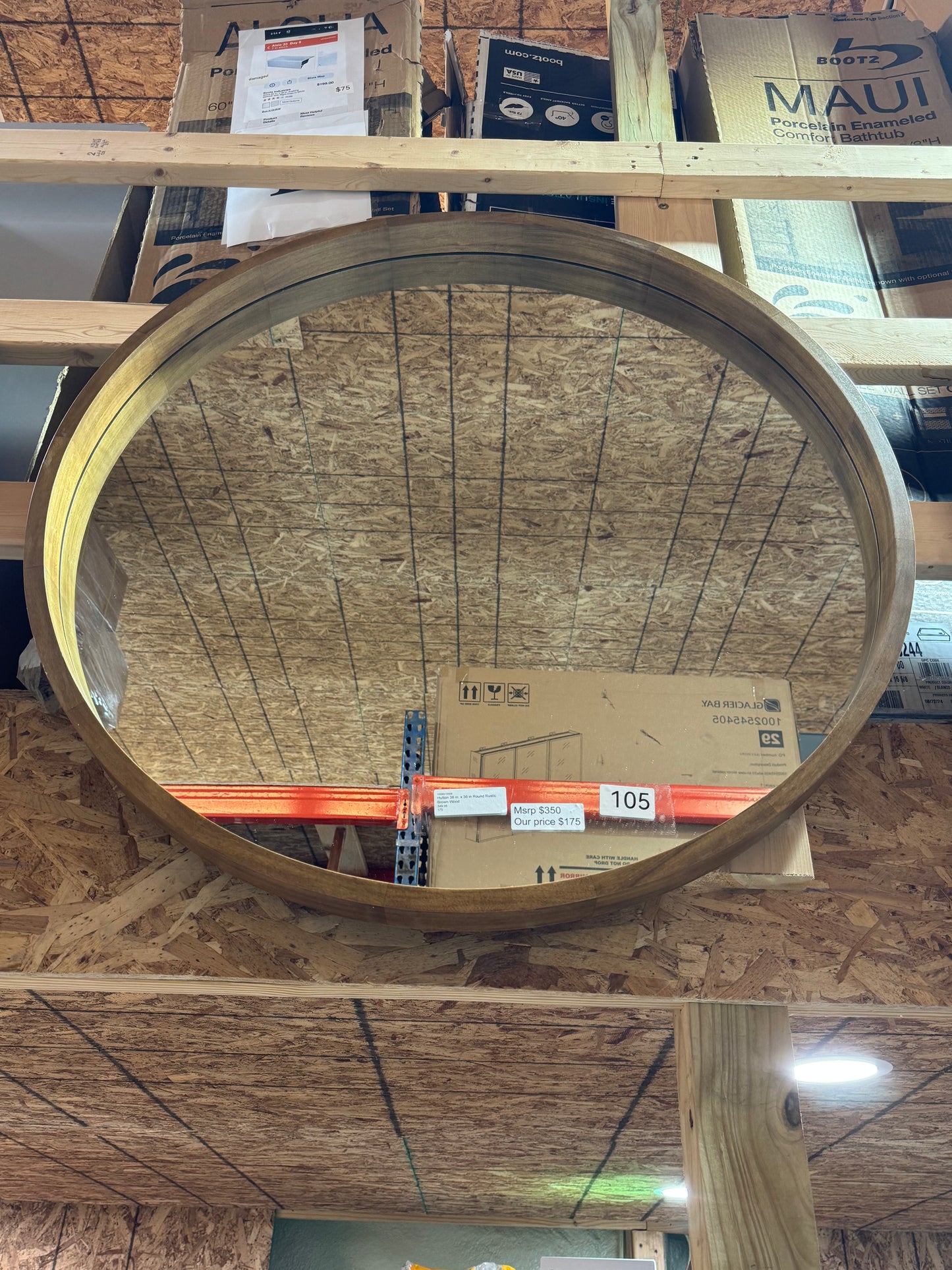 Hutton 36" round rustic brown mirror