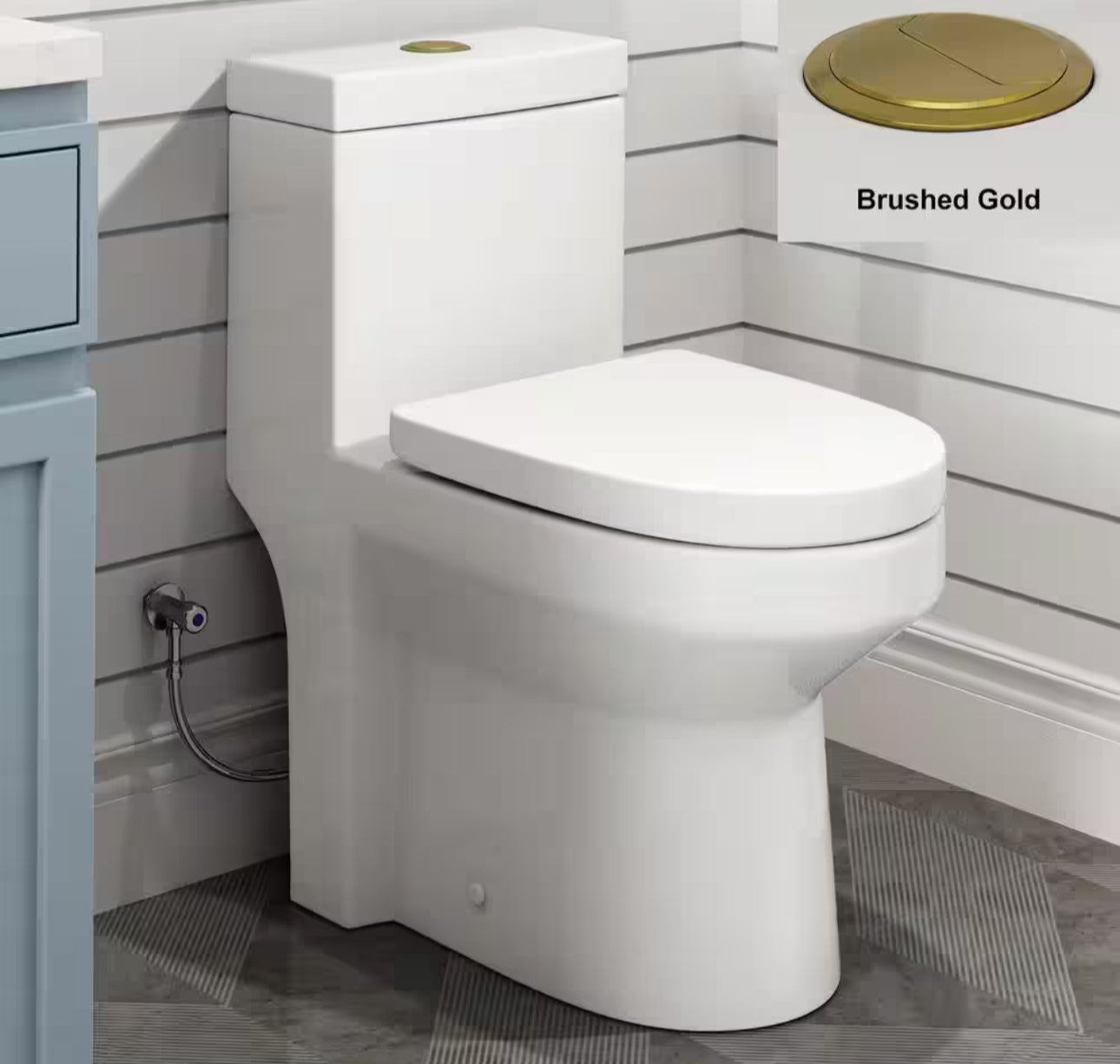 Hanikes 1-piece toilet in white with gold button
