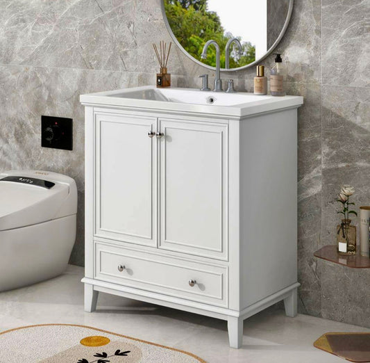 30" white Vanity with ceramic top