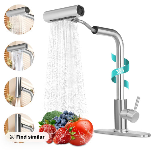kitchen faucet with 4 mode spray function in nickel