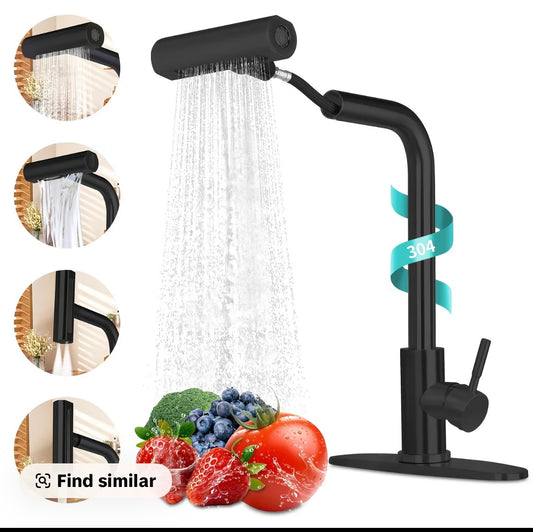 Kitchen faucet with waterfall mode matte black