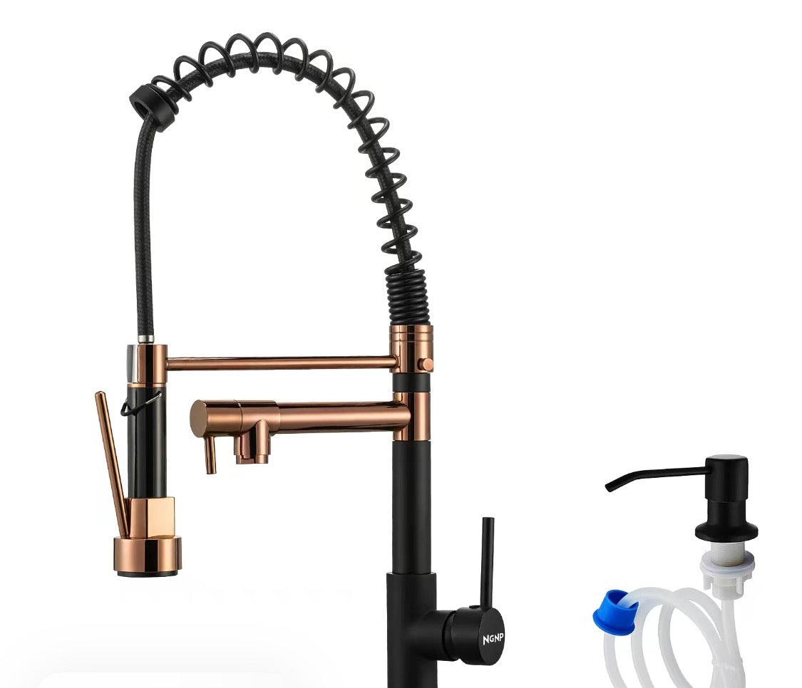 Rose gold/black pull down kitchen faucet
