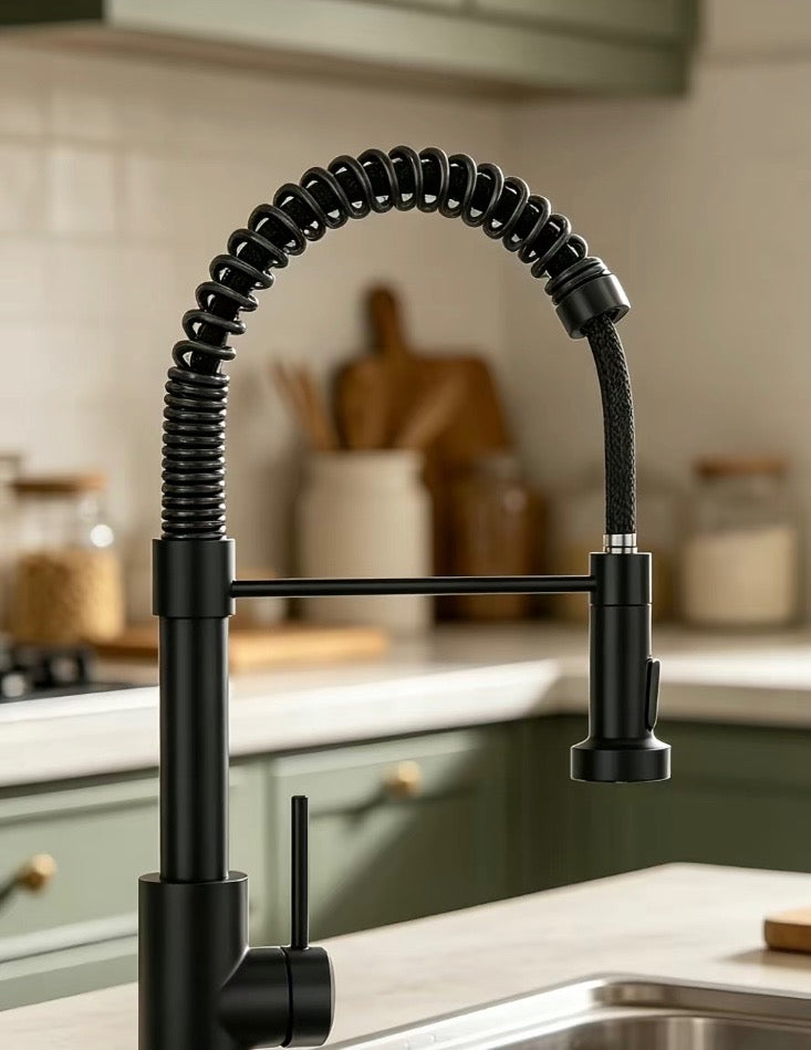 Black pull down kitchen faucet