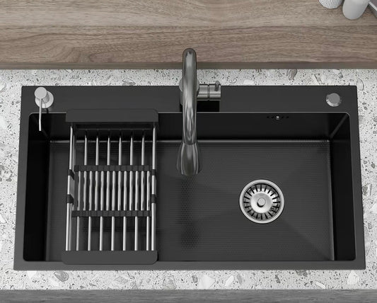 28" drop in kitchen sink black w/accessories & faucet